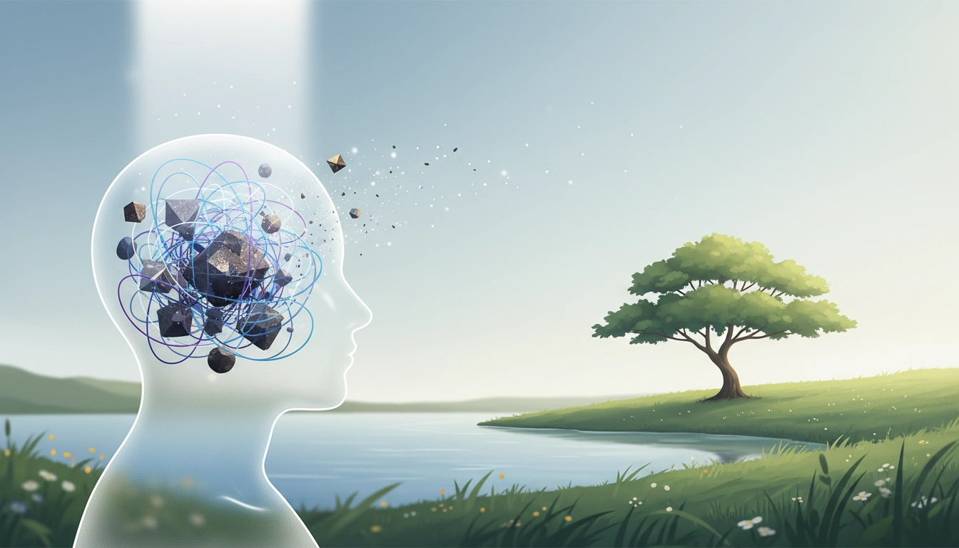 Femme sereine assise dans un espace organisé, illustrant comment alléger la charge mentale pour un bien-être durable