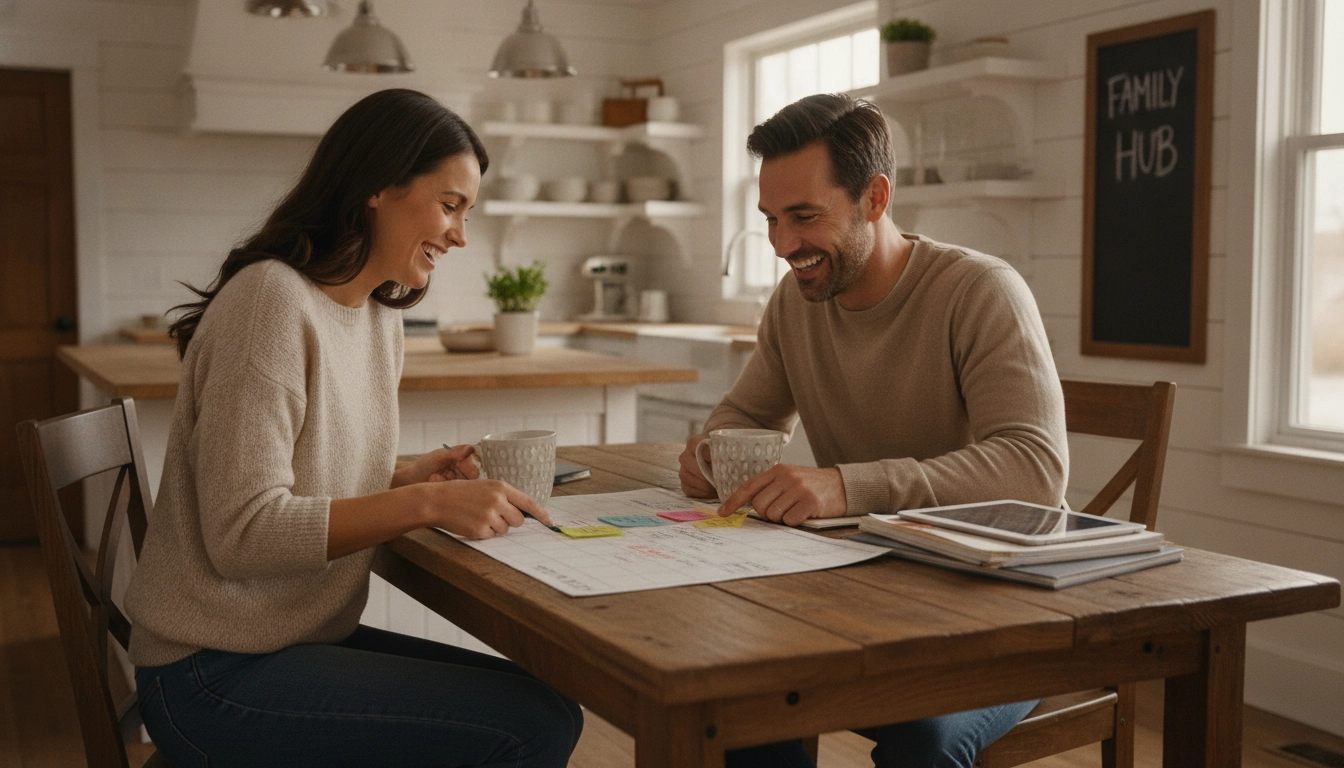 Un couple qui partage les tâches pour alléger la charge mentale et mieux organiser le quotidien