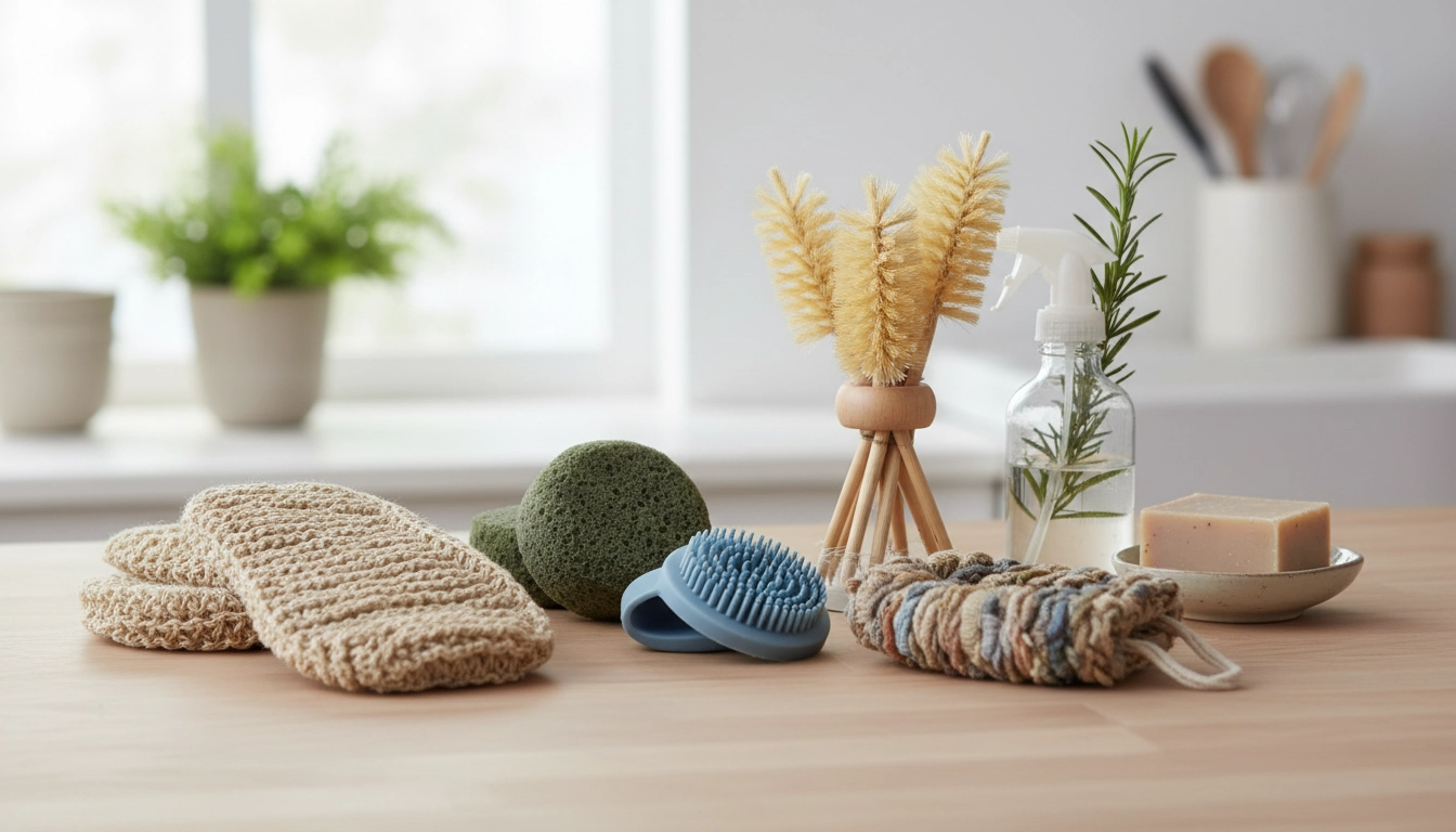 Alternatives écologiques aux éponges jetables pour un nettoyage zéro déchet : luffa, tawashi et lavettes naturelles