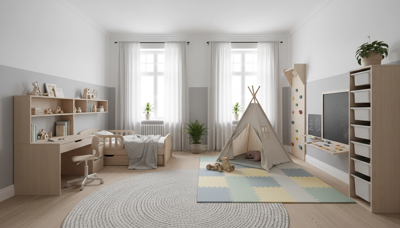 Chambre d'enfant moderne avec mobilier évolutif et rangement modulable