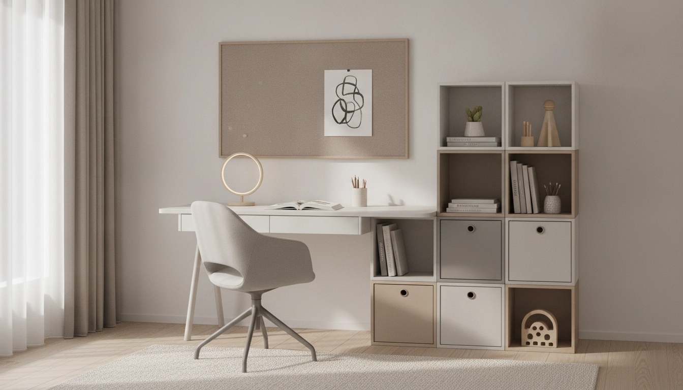 Mobilier multifonctionnel et bureau escamotable pour optimiser l'espace d'une chambre d'enfant.