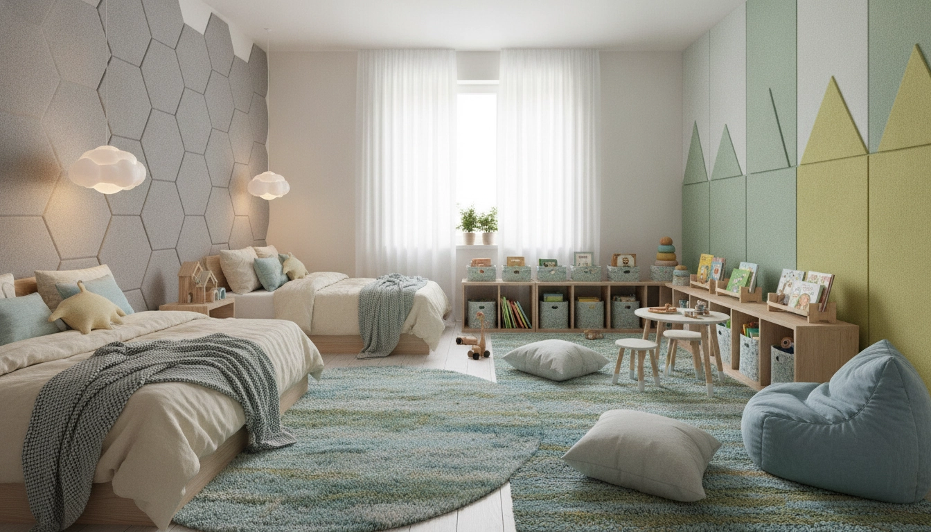Espace de vie harmonieux dans un aménagement chambre enfant partagée deux enfants.