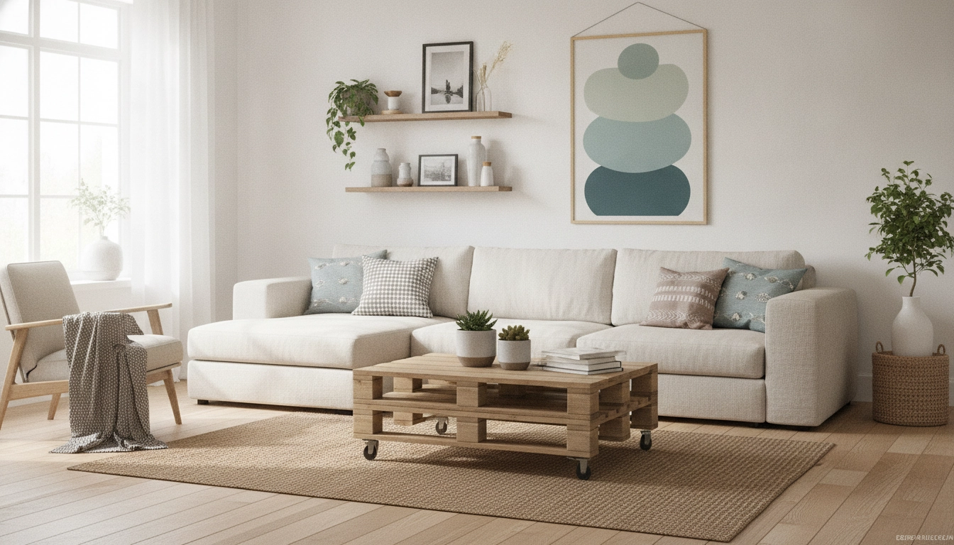 Aménagement salon fonctionnel petit budget avec des meubles modulables et une décoration épurée.