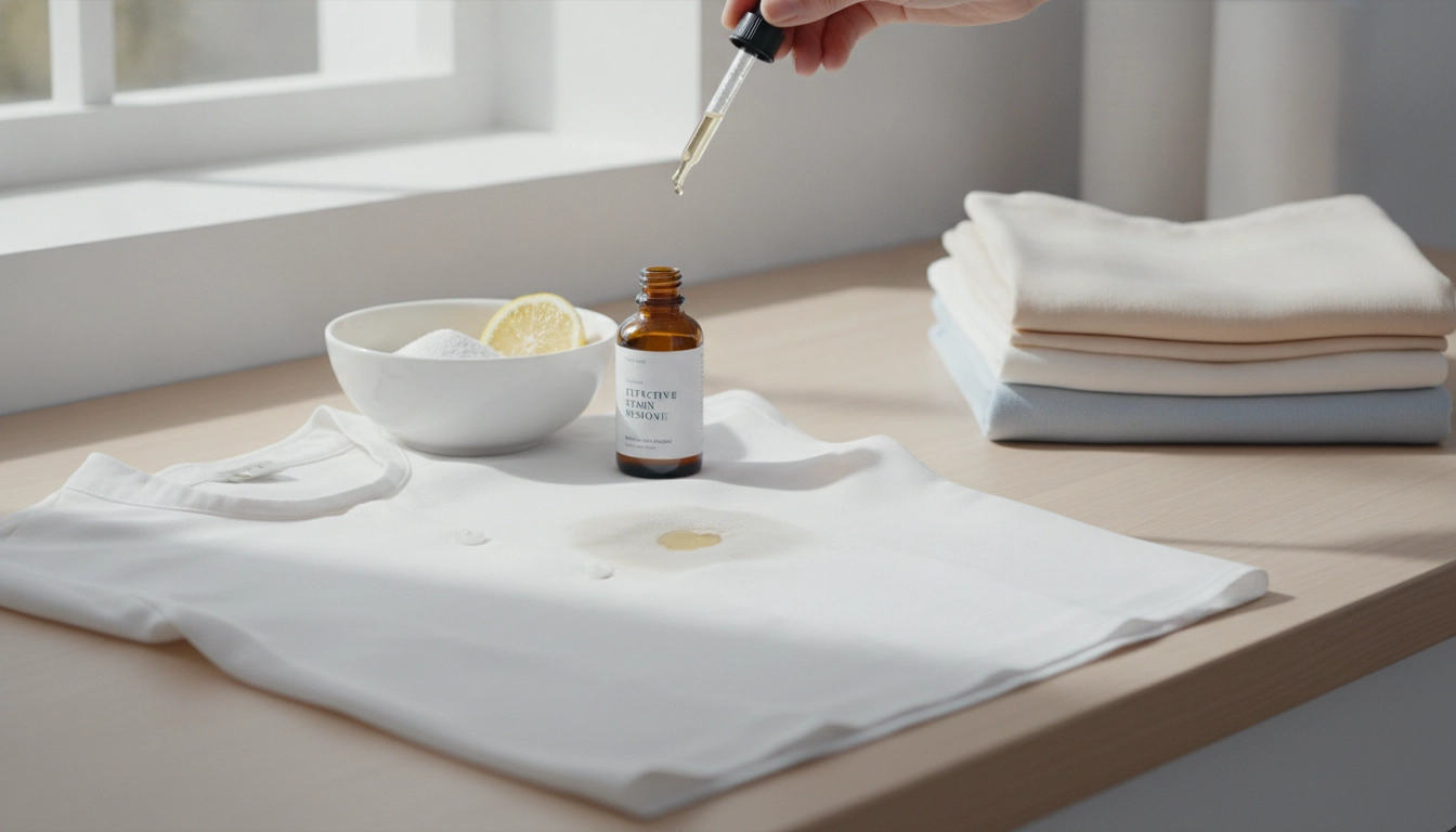 Une personne utilisant de la terre de Sommières pour appliquer les astuces détachage vêtements gras sans frotter.