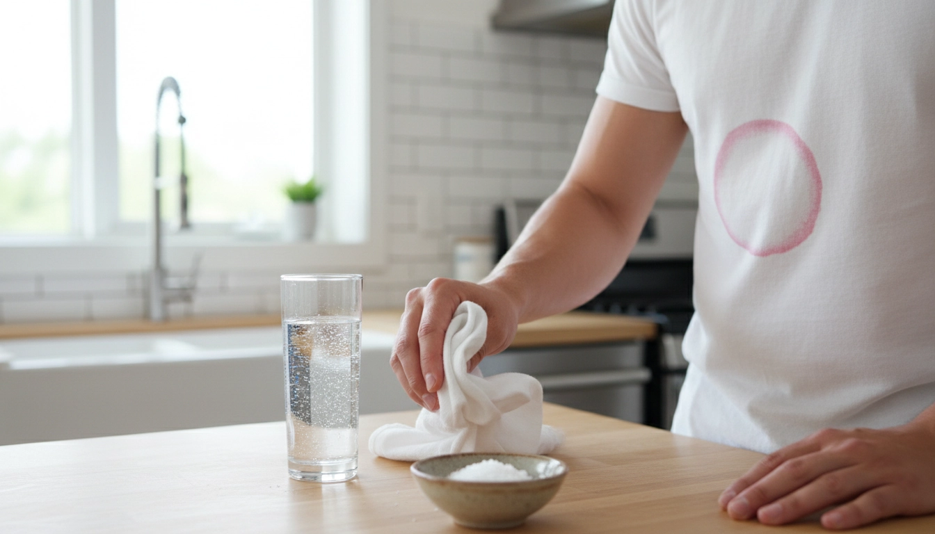 Technique de tamponnage pour enlever une tache de vin rouge sur un vêtement blanc