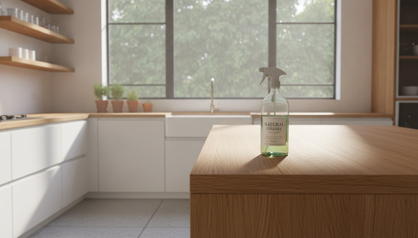 Mise en place de astuces nettoyage vinaigre pour cuisine ecologique sur un plan de travail