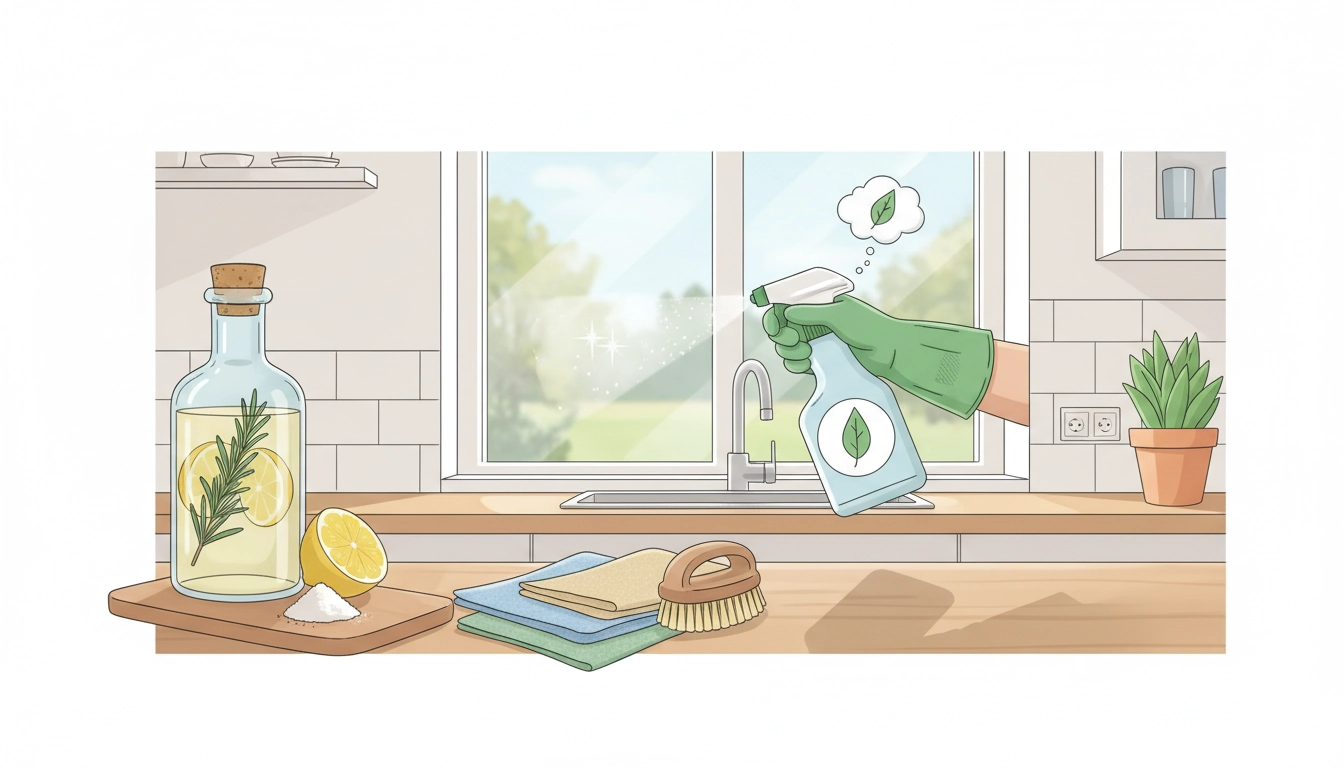 Bouteille de vinaigre blanc et spray pour le nettoyage écologique de la maison