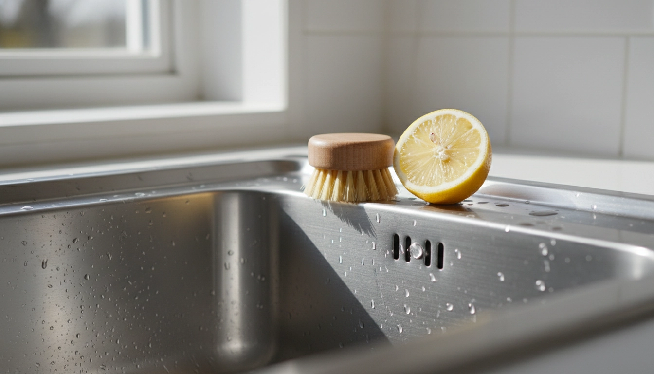 Résultat obtenu grâce à nos astuces nettoyer évier cuisine brillant avec des produits naturels.