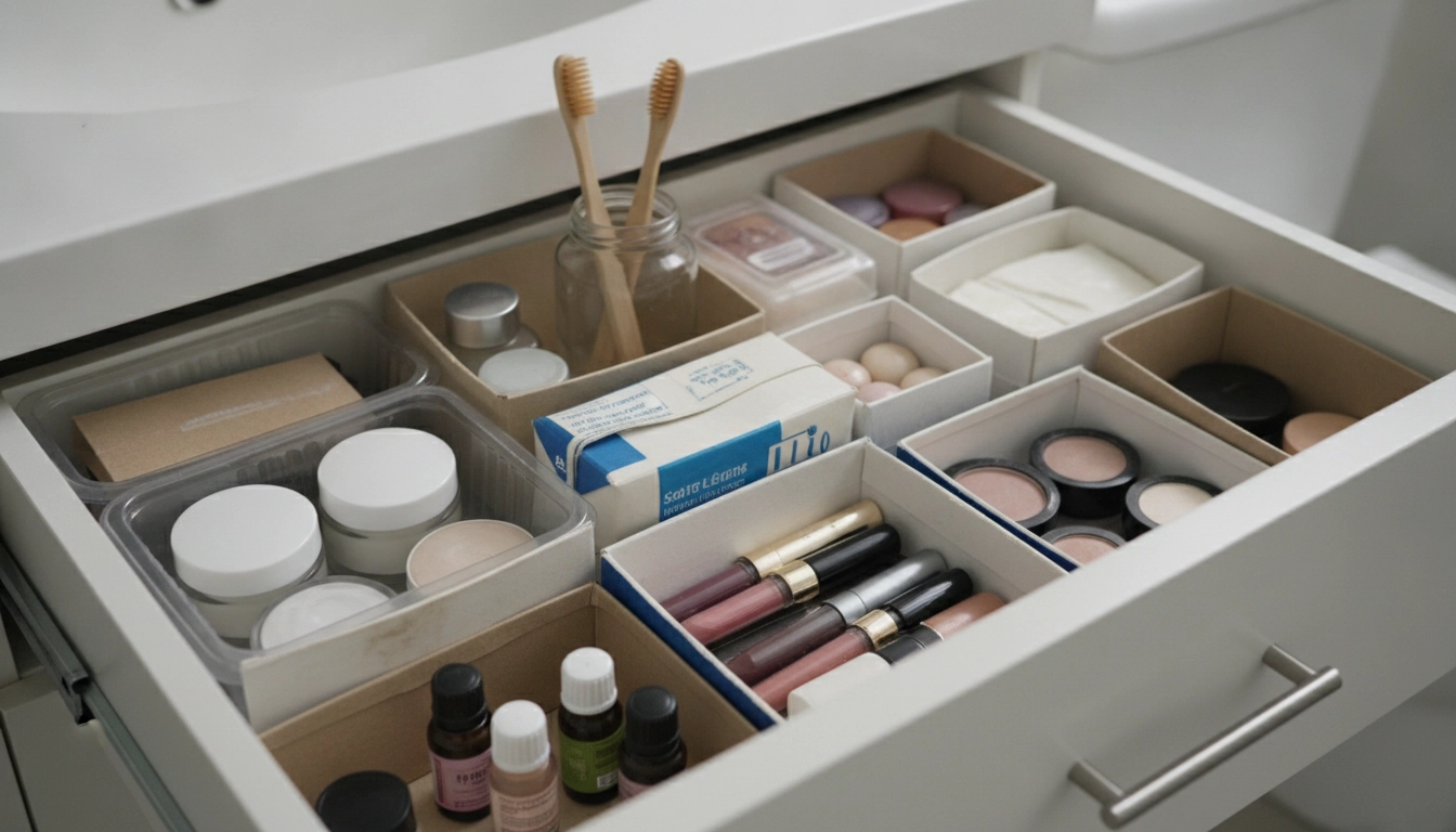 Tiroir de salle de bain parfaitement organisé avec des solutions économiques