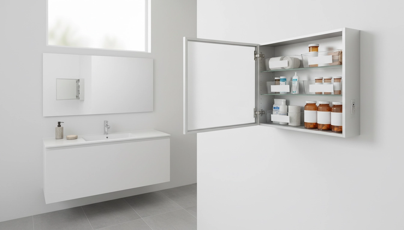 Armoire à pharmacie sécurisée et placée en hauteur pour protéger les enfants.