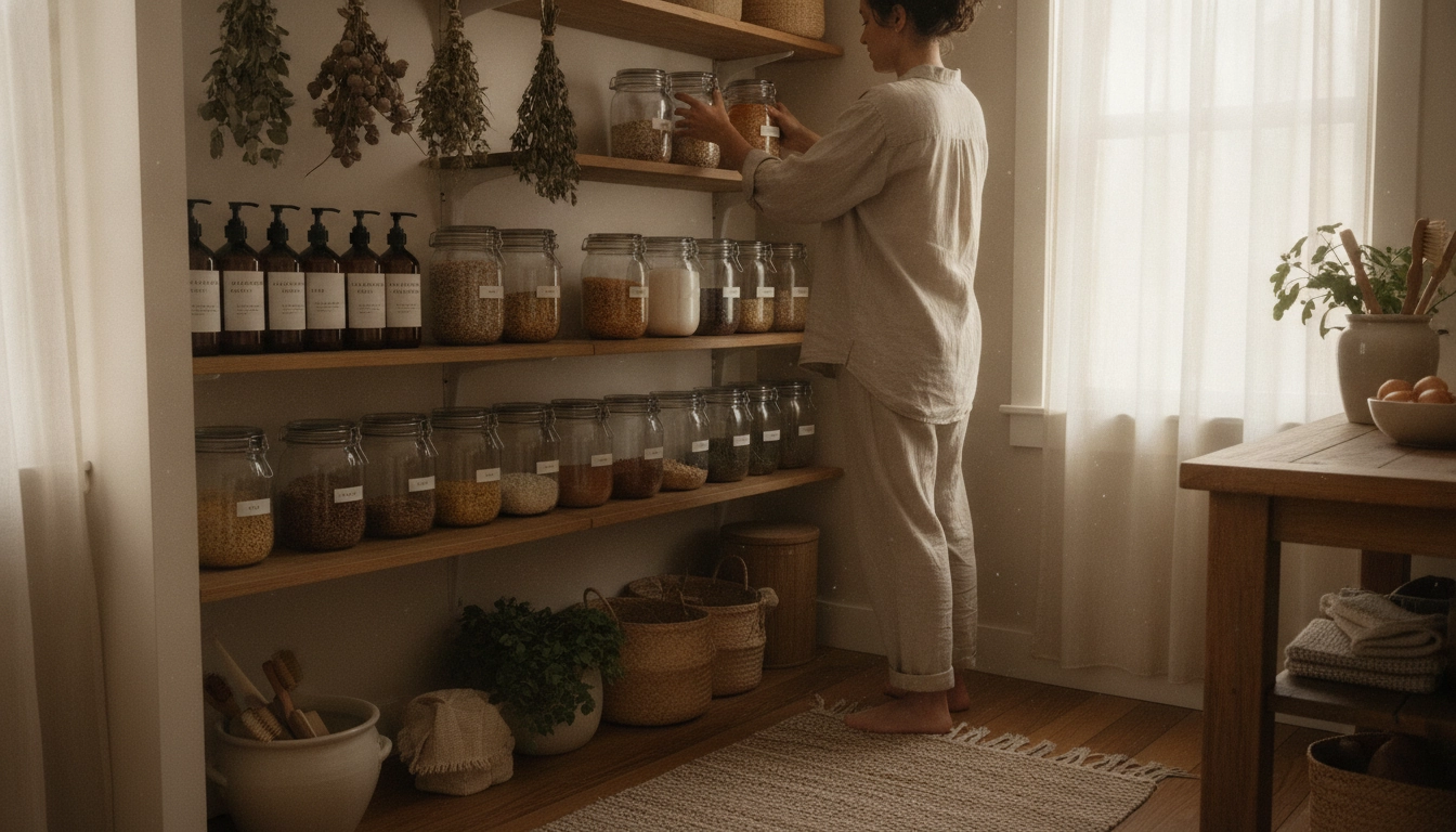 Organisation efficace pour une routine de nettoyage zéro déchet.