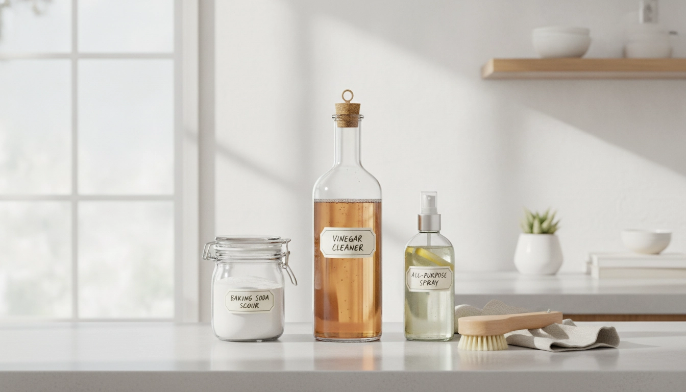 Exemples de bénéfices santé environnement produits ménagers naturels dans une cuisine