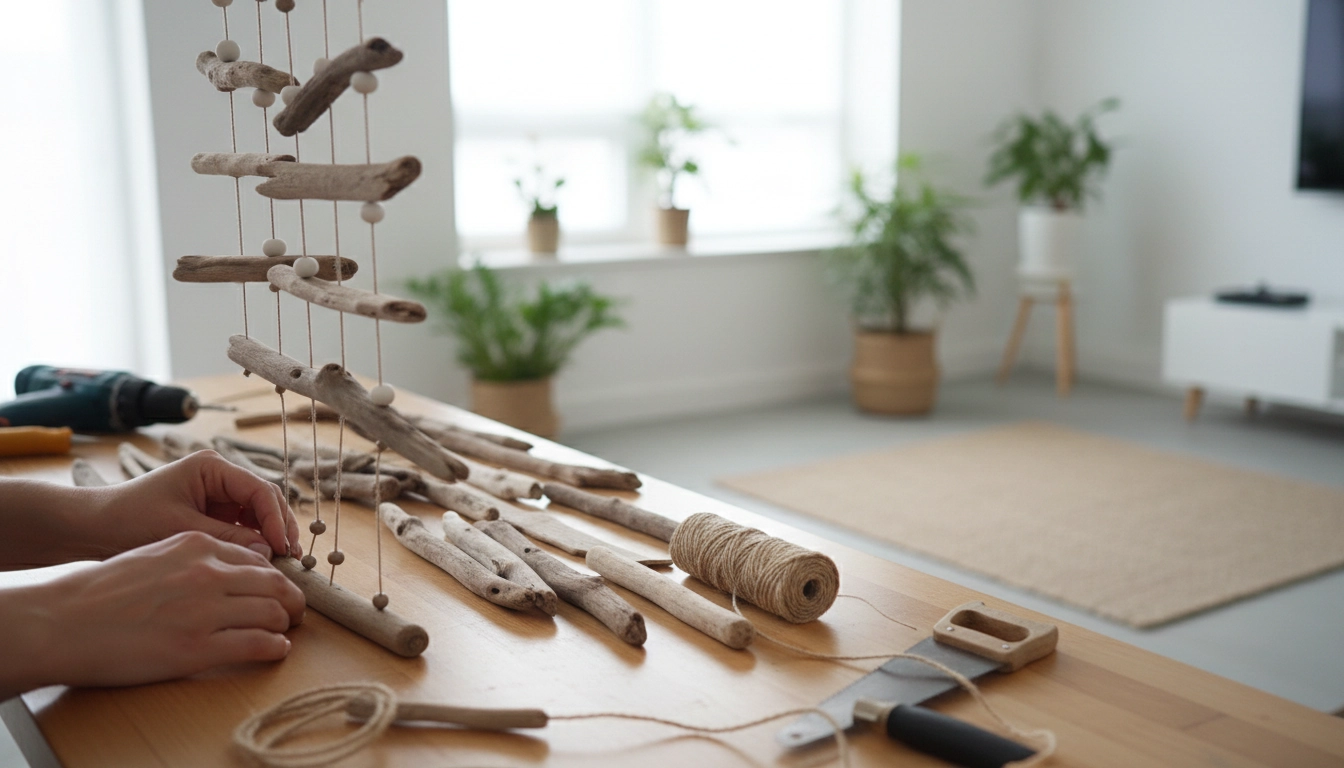 Magnifique miroir mural réalisé en bricolage décoration intérieur bois flotté