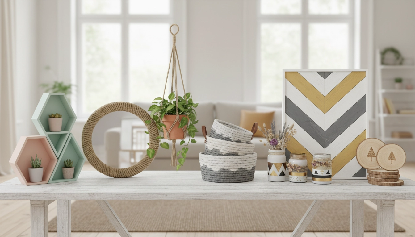 Idées de bricolage décoration intérieur pas cher avec étagères en bois récupéré et luminaires DIY faits maison