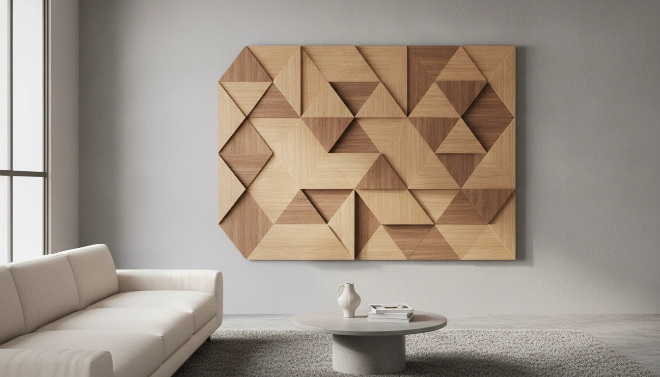 Bricolage décoration murale intérieur moderne avec des formes géométriques en bois