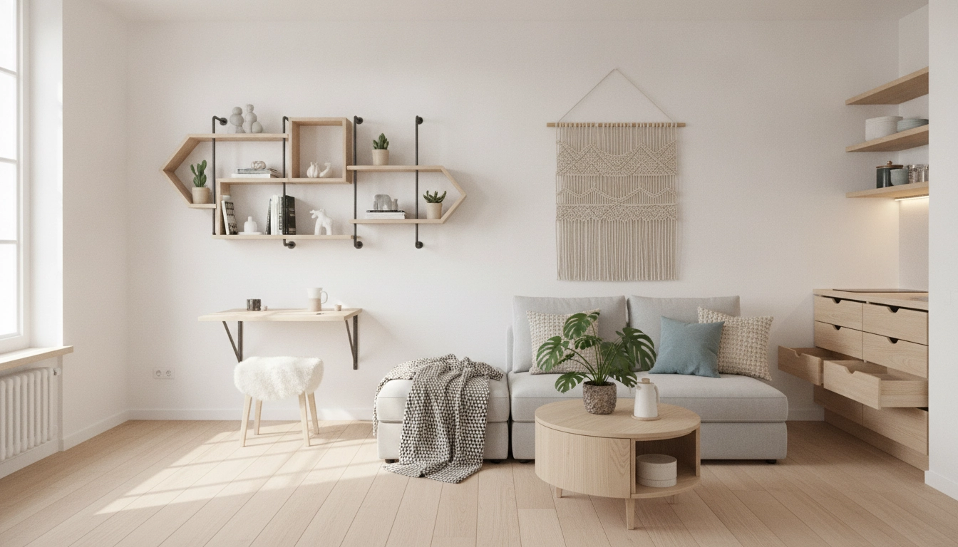 Projet de bricolage décoration petit appartement astuces avec étagères sur mesure