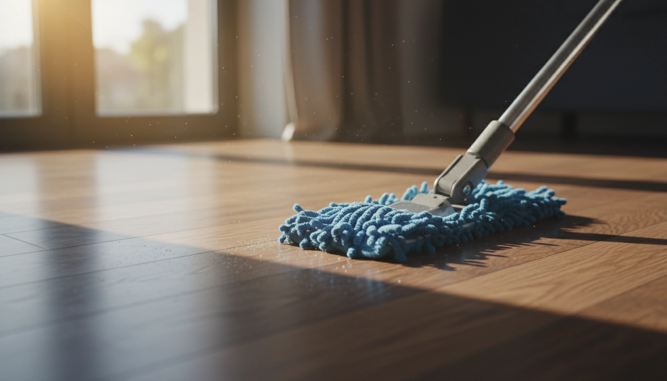 Balai plat avec housse en microfibre idéal pour choisir balai serpillère entretien sols parquets sans rayer.