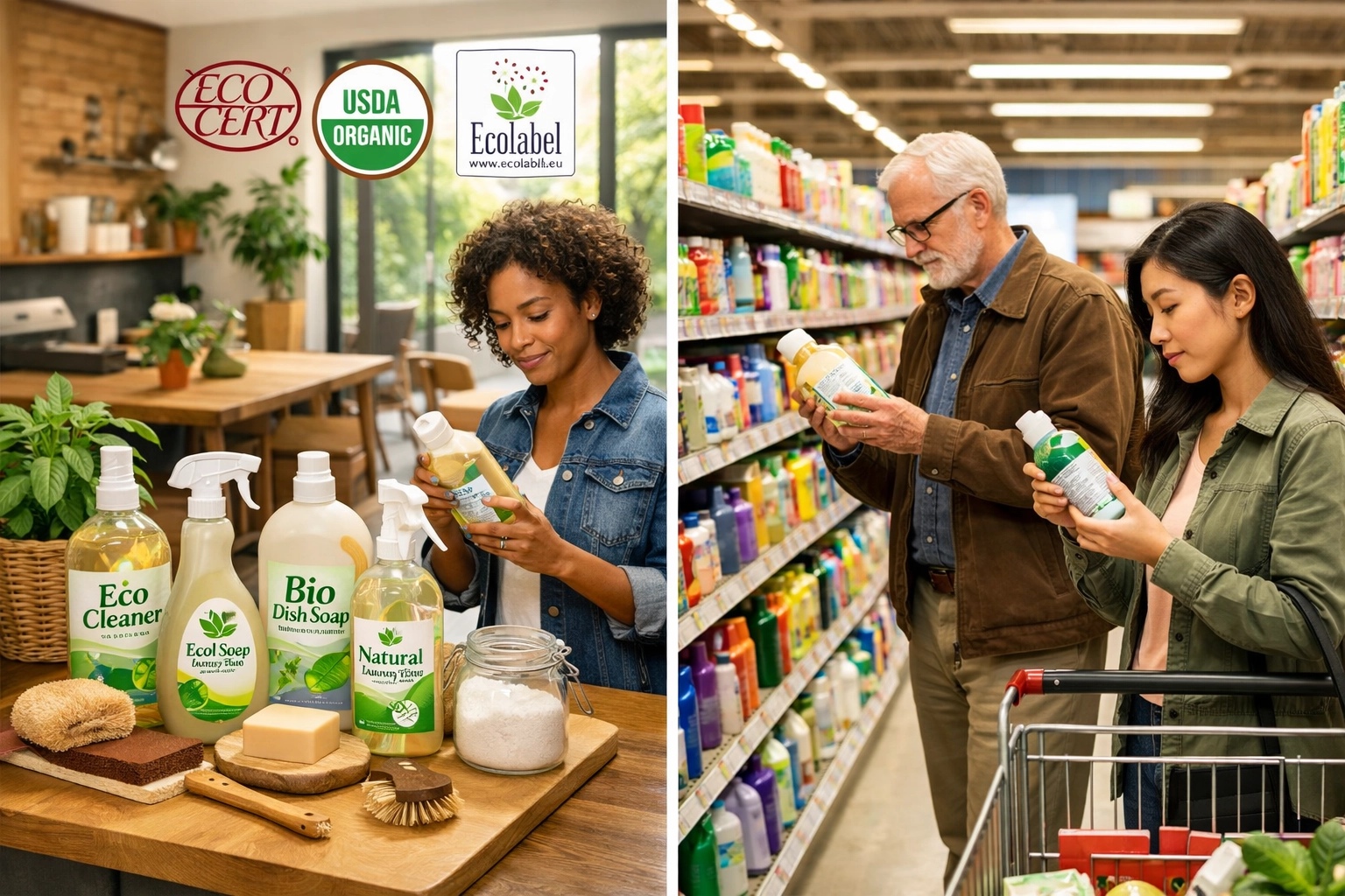Magasin bio versus grande surface pour choisir vos produits ménagers naturels avec discernement
