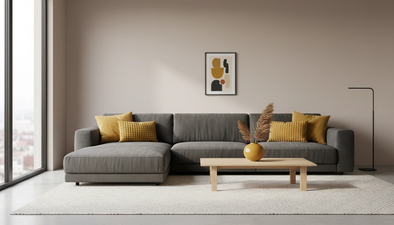 Exemple parfait d'un choix couleurs accentuation intérieur dynamiser pièce utilisant le jaune moutarde.