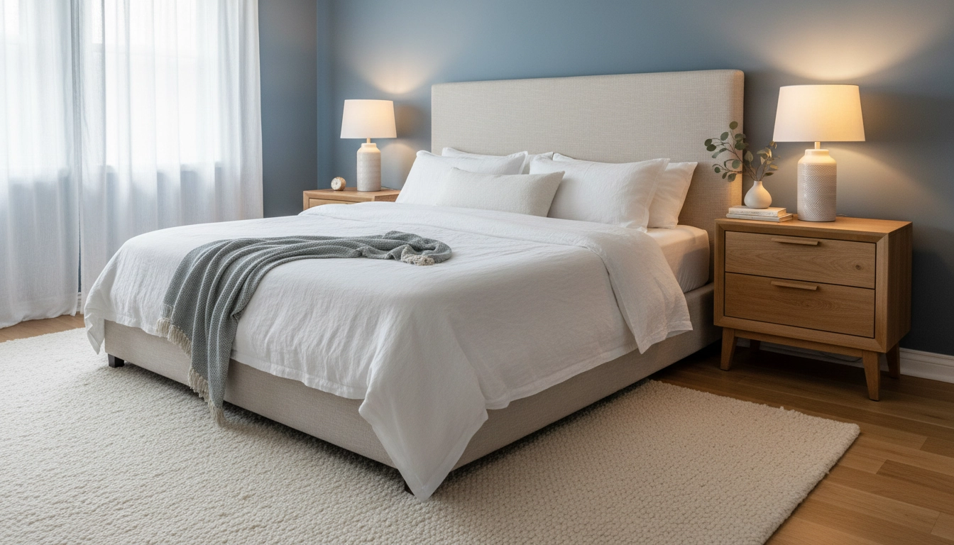 Chambre adulte apaisante avec des couleurs douces pour favoriser la relaxation et le sommeil