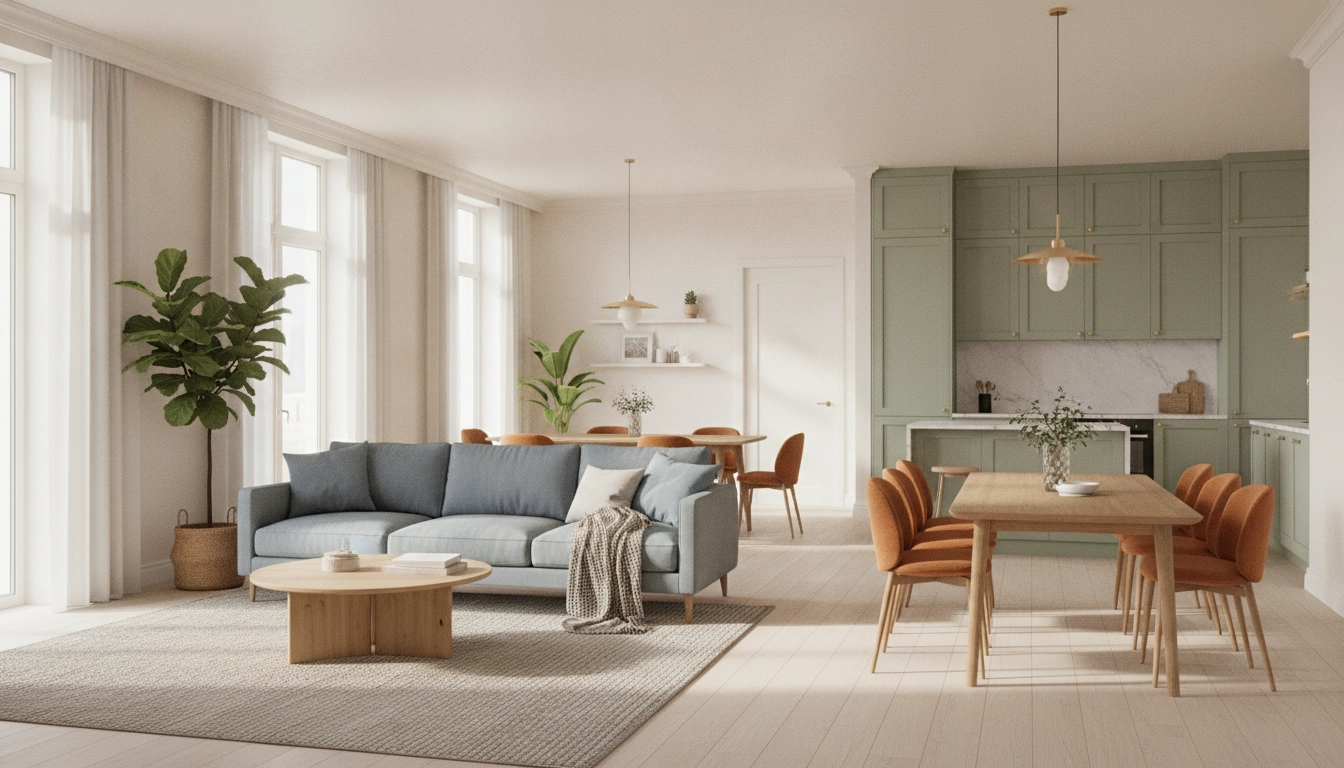 Un salon lumineux et moderne illustrant un choix couleurs intérieur espace ouvert harmonisation réussi.