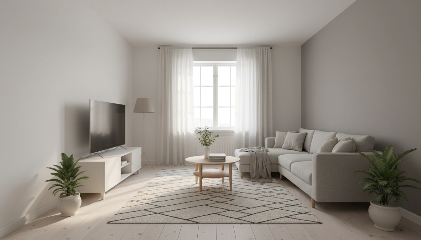 Petit salon lumineux illustrant un choix de couleurs intérieur pour agrandir un petit espace avec des teintes neutres claires