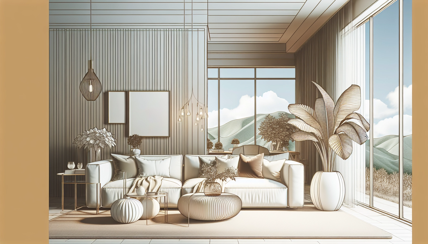 Salon élégant décoré avec un choix de couleurs neutres intérieur chic élégant en grège et taupe