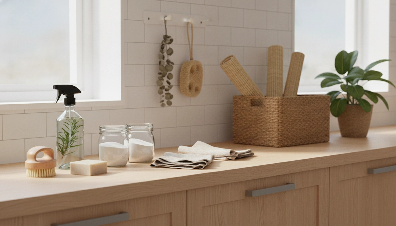 Une personne utilisant des produits naturels pour un nettoyage zéro déchet facile