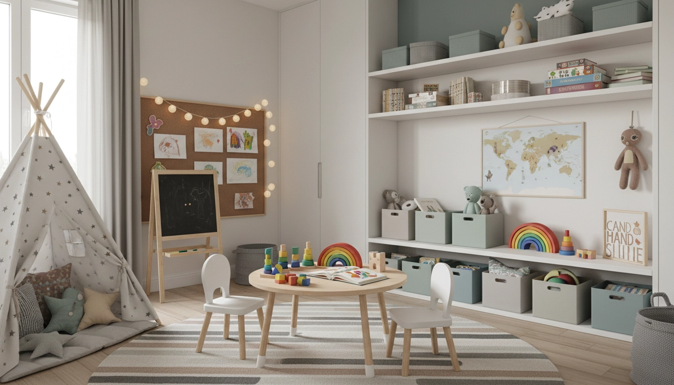 Aménagement d'une chambre d'enfant avec un coin jeux ludique et organisé