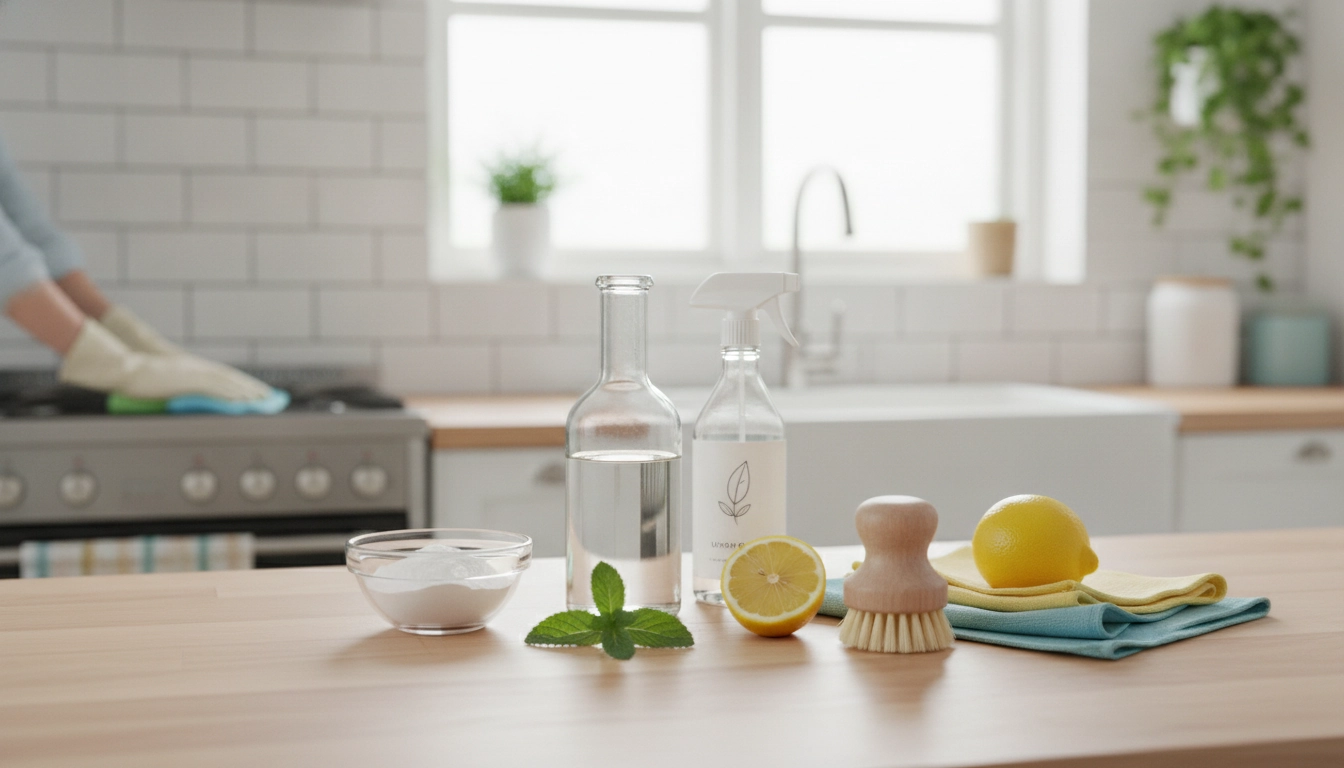 Une cuisine moderne propre grâce à une méthode pour dégraisser cuisine sans produits chimiques avec du vinaigre.