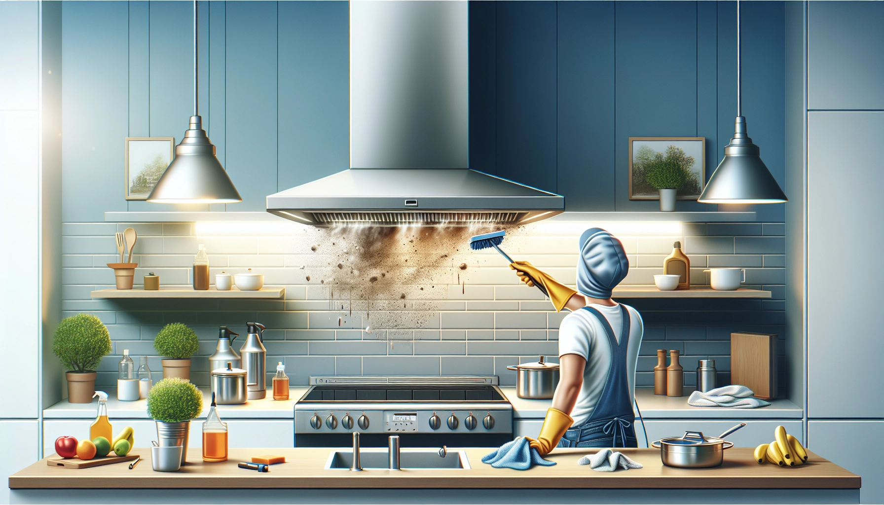 Hotte de cuisine propre après dégraissage avec bicarbonate et vinaigre blanc