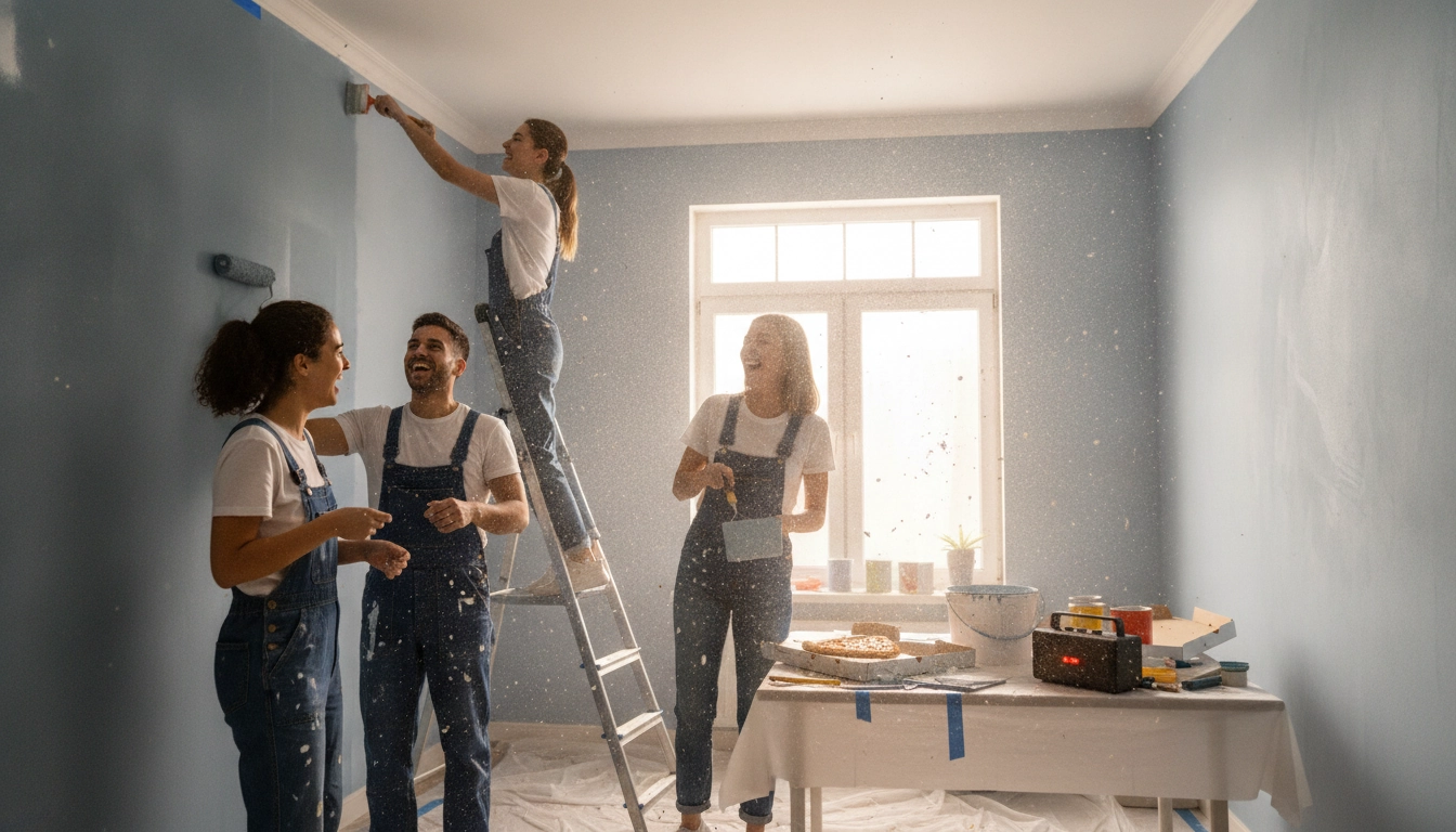Des amis qui s'entraident pour des travaux domestiques.