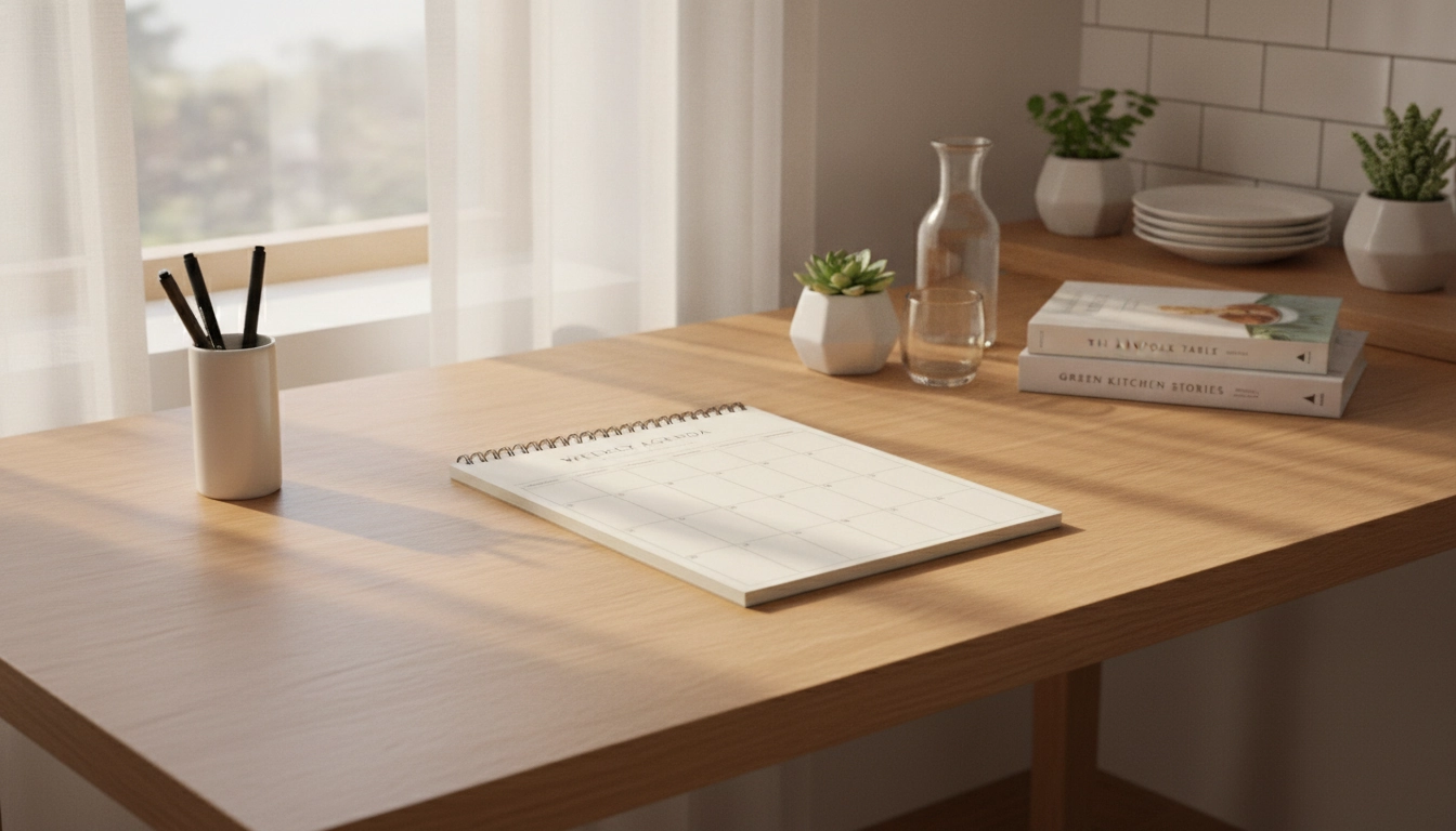 Un planning hebdomadaire posé sur une table pour mieux gérer le quotidien.