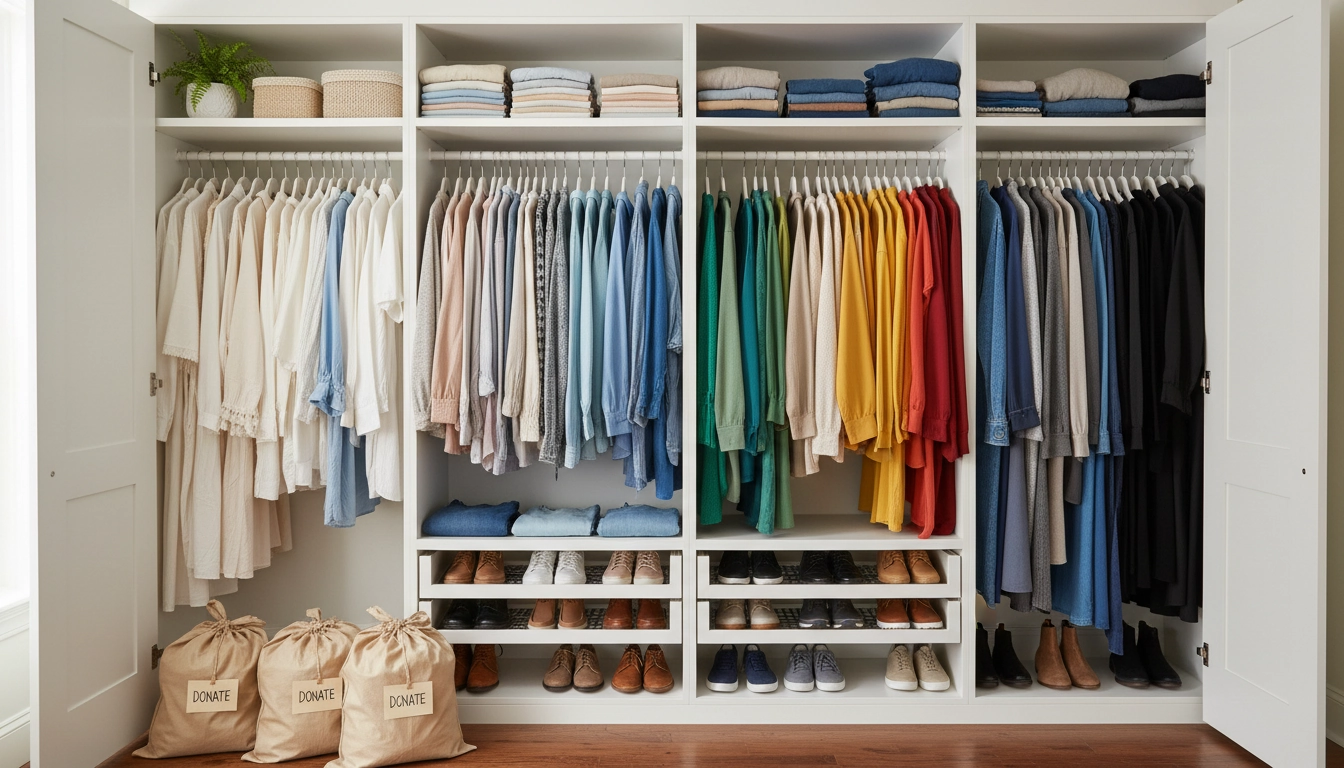 Dressing rangé et allégé après avoir trié les vêtements selon la méthode KonMari
