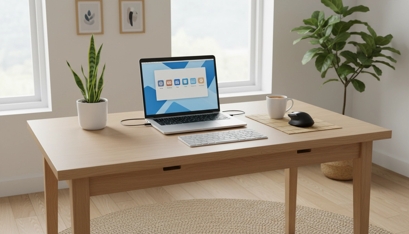 Bureau épuré après désencombrement numérique pour une meilleure clarté d'esprit au quotidien