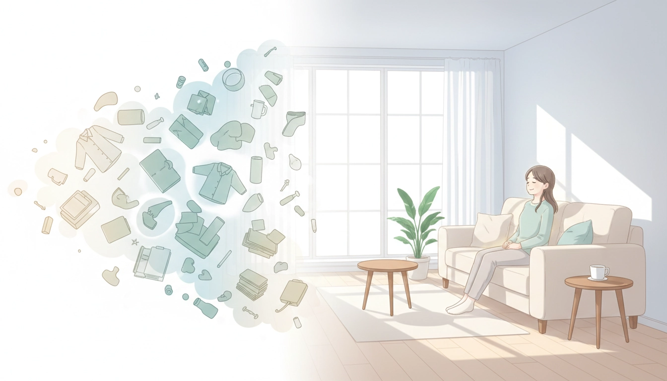 Femme désencombrant sa maison en triant des objets dans des cartons