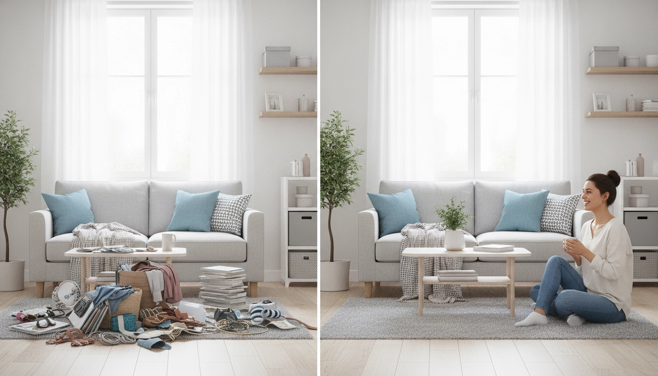 Intérieur minimaliste et lumineux pour désencombrer optimiser petit espace