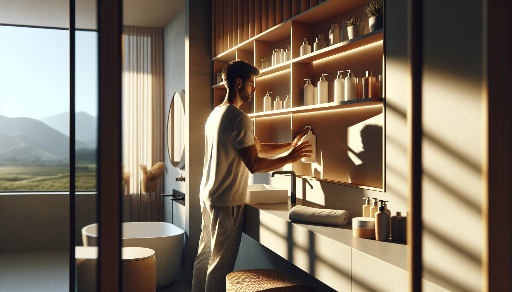 Entretien quotidien de la salle de bain désencombré pour maintenir l'organisation après les étapes de rangement