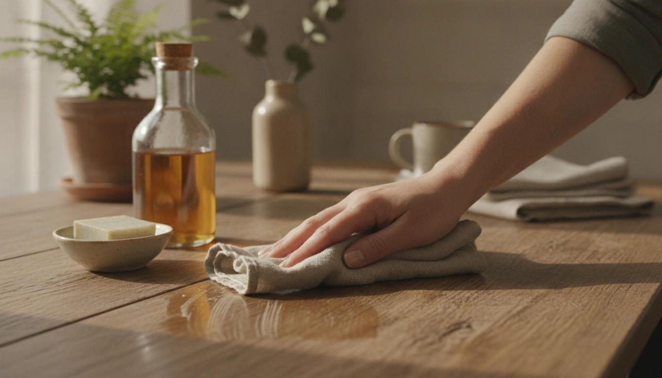 Utilisation de produits naturels pour le nettoyage de surfaces au quotidien.