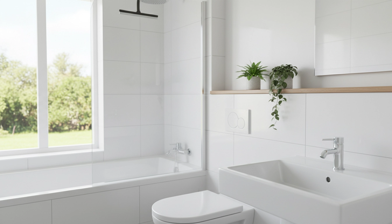 Salle de bain propre et sans calcaire après un nettoyage rapide et efficace