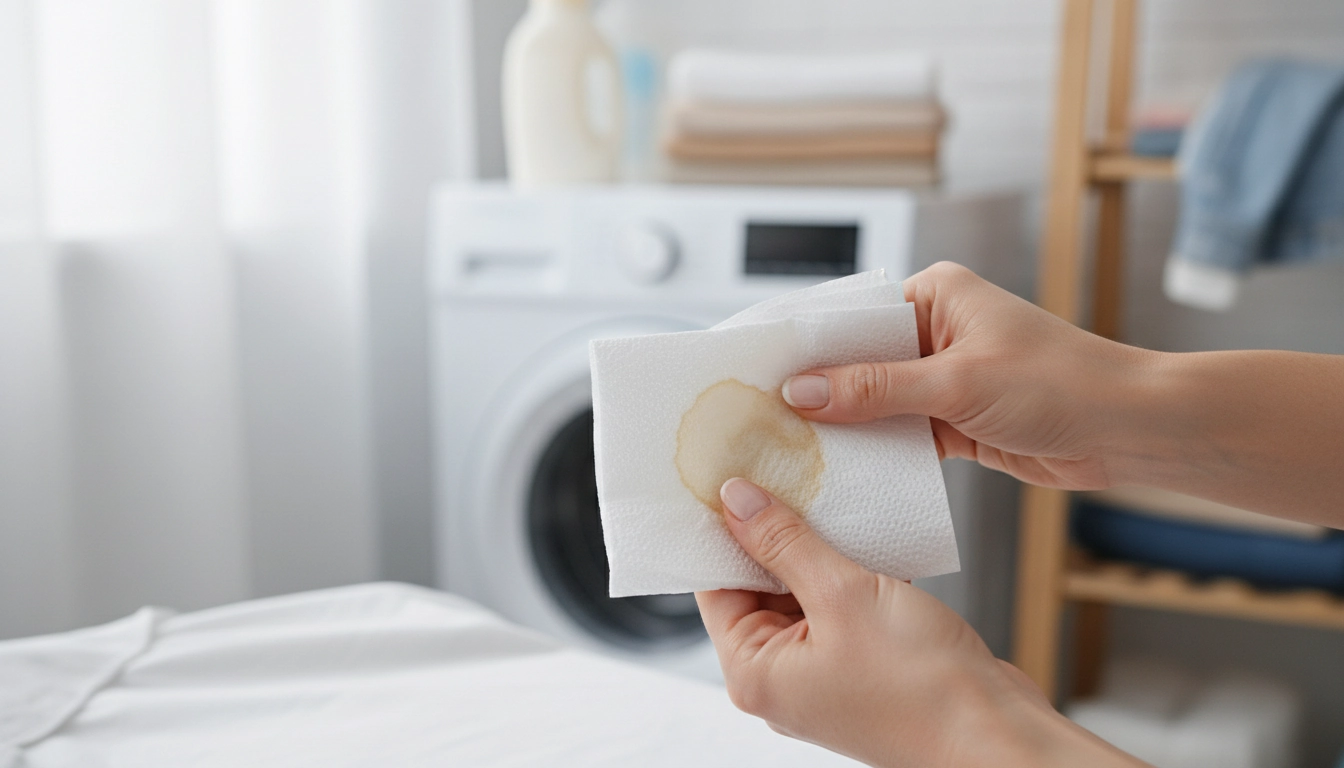 Illustration des pires erreurs à éviter détachage vêtements : ne jamais frotter une tache fraîche.