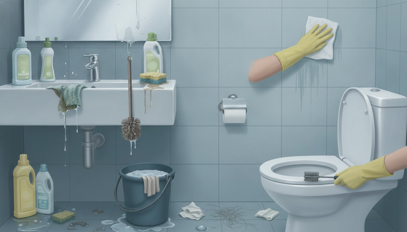 Une salle de bain propre et organisée pour illustrer les erreurs à éviter lors du nettoyage.