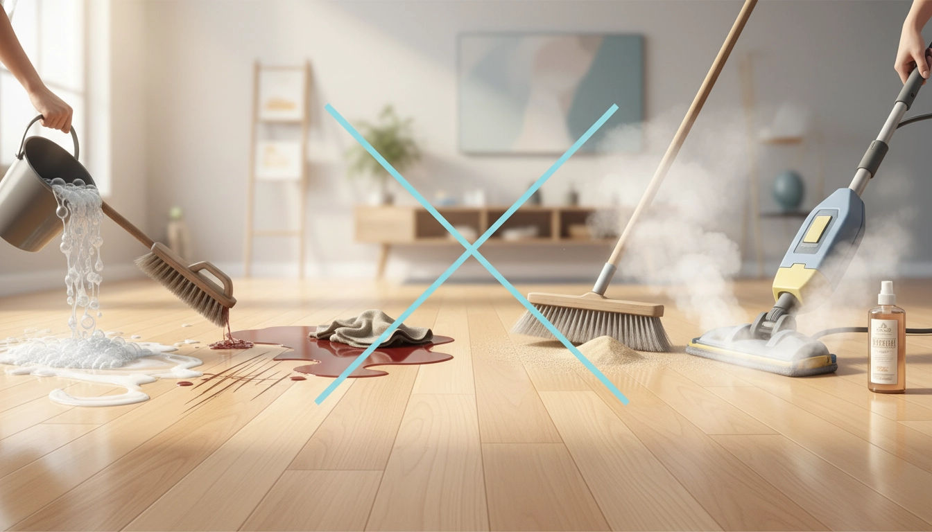 Un magnifique parquet en chêne massif parfaitement entretenu dans un salon lumineux, illustrant un sol en bois sans rayures ni taches.