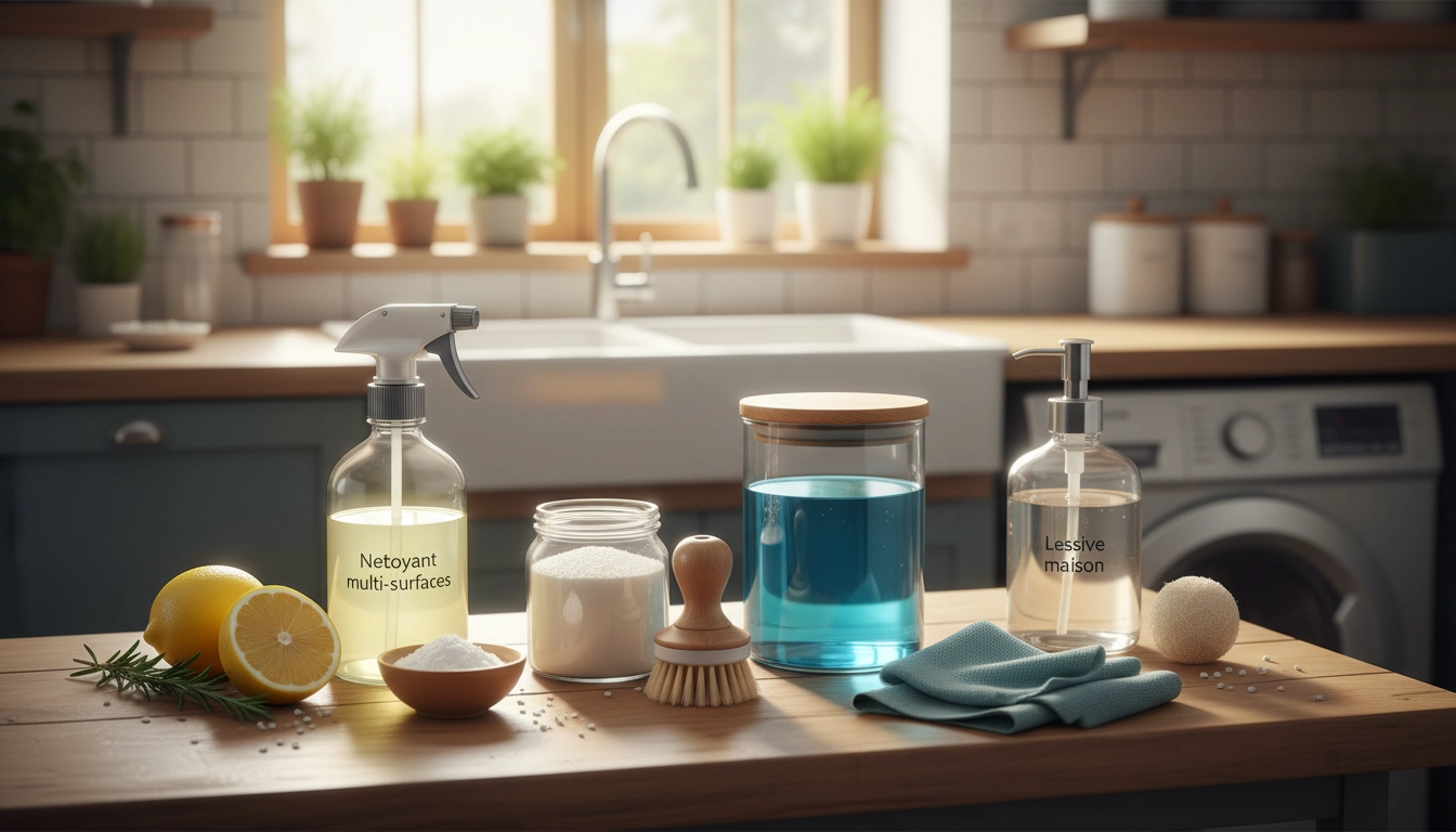 Ingrédients naturels pour fabriquer des produits d'entretien électroménager écologique maison : acide citrique, bicarbonate et vinaigre blanc