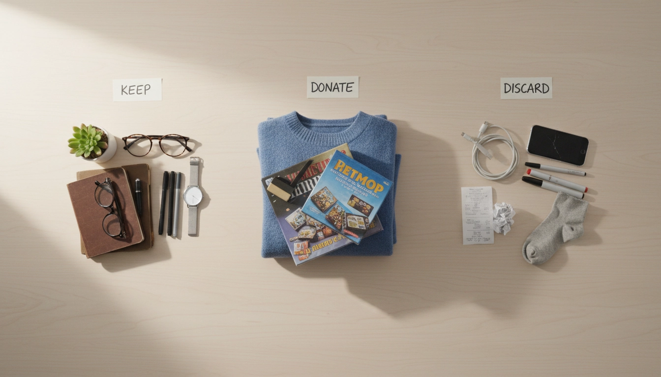 Tri d'objets en trois catégories pour un désencombrement émotionnel réussi à la maison