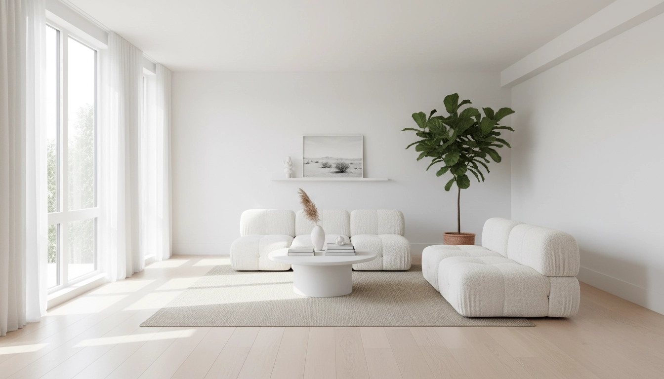 Salon épuré et lumineux après désencombrement, résultat d'une gestion réussie de l'attachement émotionnel aux objets