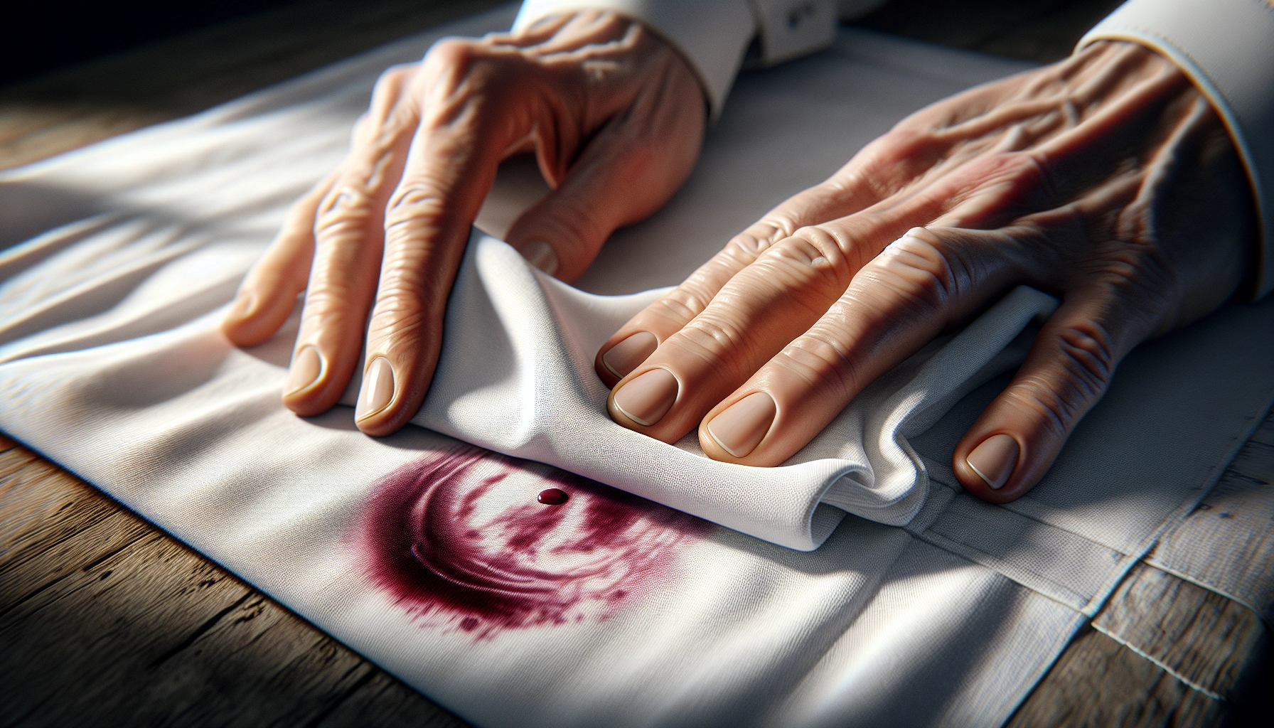 Technique de tamponnage pour détacher un vêtement : traitement d'une tache de vin rouge sur chemise blanche