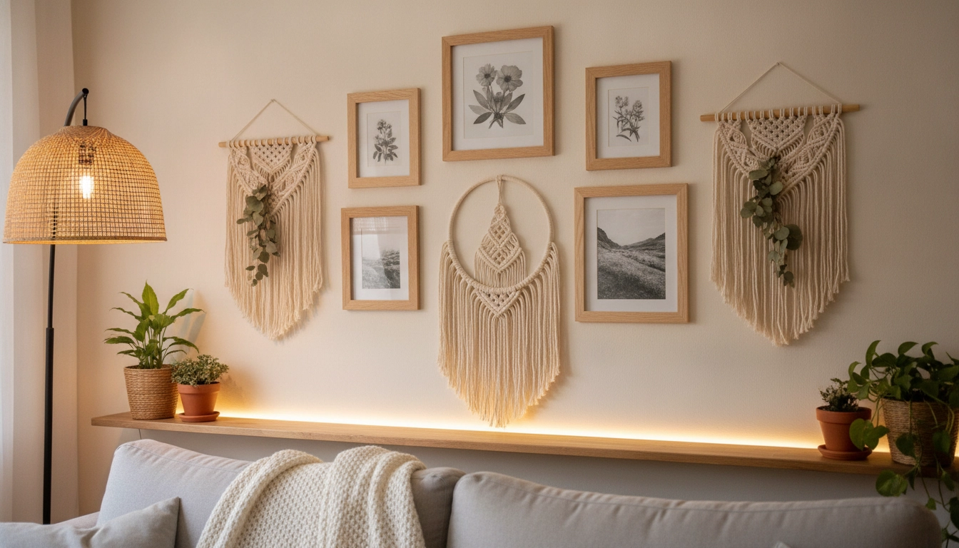 Exemple d'idées de décoration murale originale et facile à faire soi-même dans un salon.