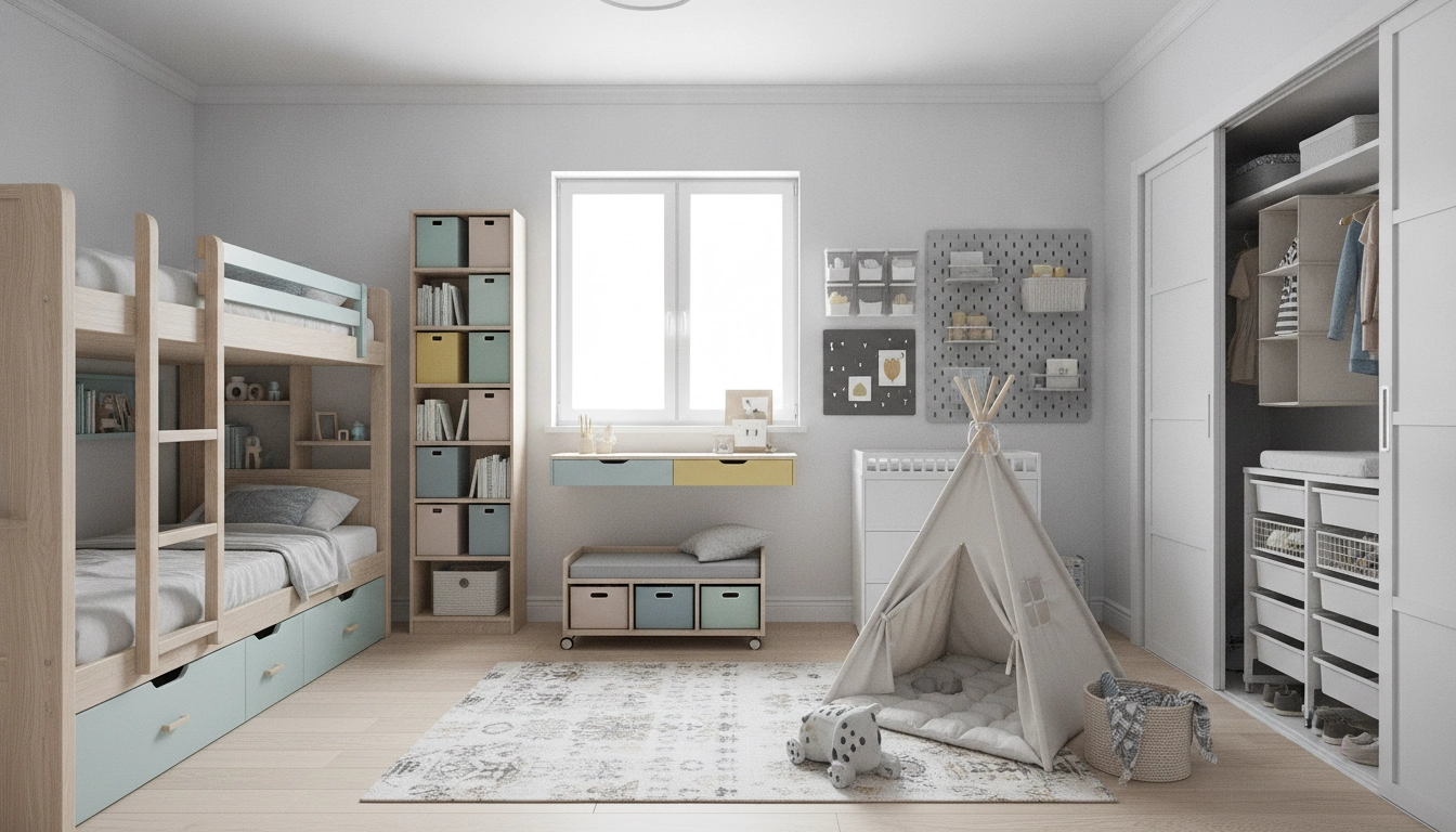 Une chambre d'enfant moderne et bien organisée avec des rangements astucieux