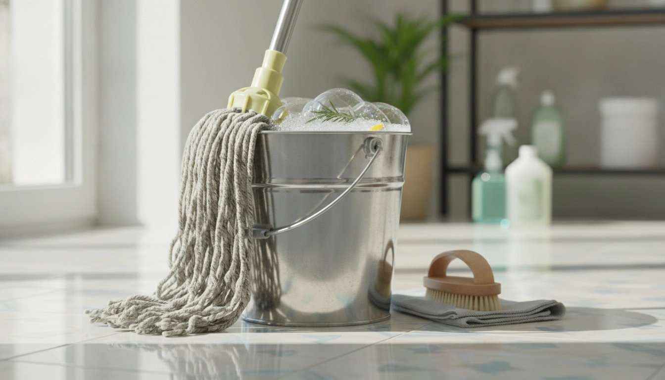 Entretien des sols avec une solution de savon noir naturel.